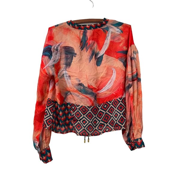 Blank London Womens Multicolor Watercolor Geometric Blouse Size 2XSmall - Picture 4 of 6